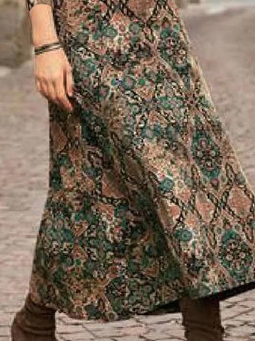 Casual Print Crew Neck Long Sleeves Maxi Dress