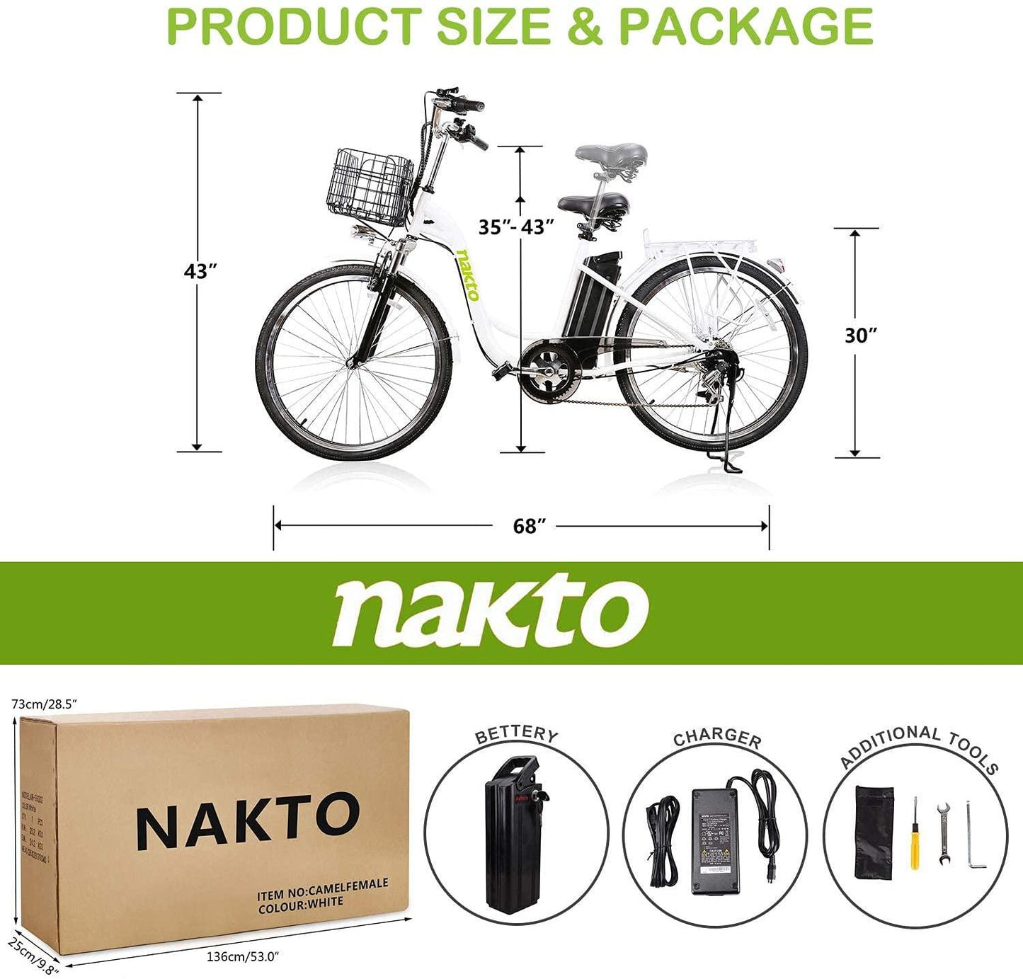 Trekpower 26" Electric Bike 6 Speed Electric Bikes for Adults 350W High Speed Ebike City Electric Bicycle with 36V10AH Removable Lithium Battery, White