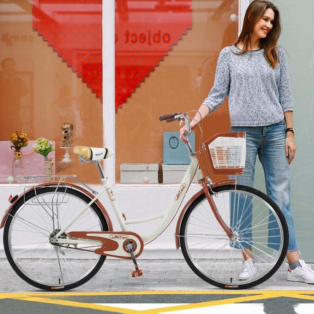 26 Inch Beach Cruiser Bicycle, Classic Bicycle Retro Bicycle, Women's Bicycle with Basket and Back Seat