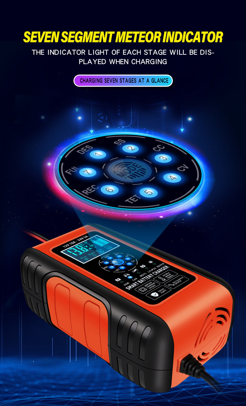 10-Amp Car Battery Charger 12V And 24V Smart Fully Automatic Battery Charger Maintainer Trickle Charger W/ Temperature Compensation For LawnLead Acid