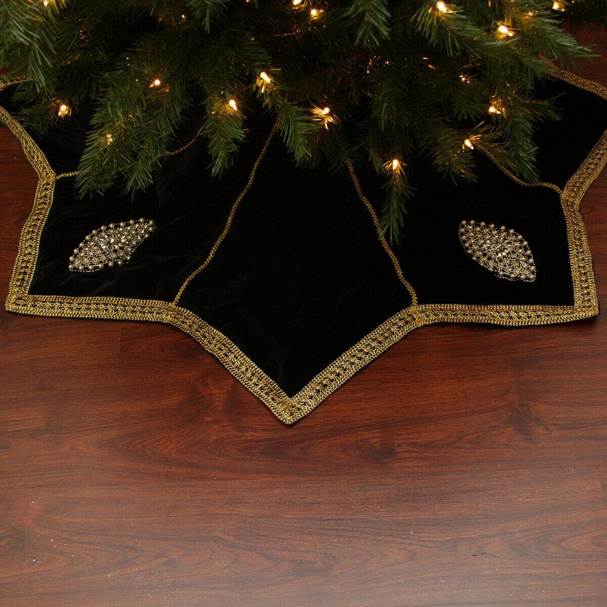 Elegant Gold Black Velveteen Jewel Christmas Tree Skirt CC Christmas Decor 54"