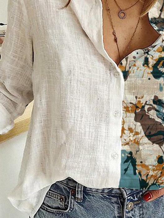 Casual Abstract Print Lapel Long Sleeve Shirt