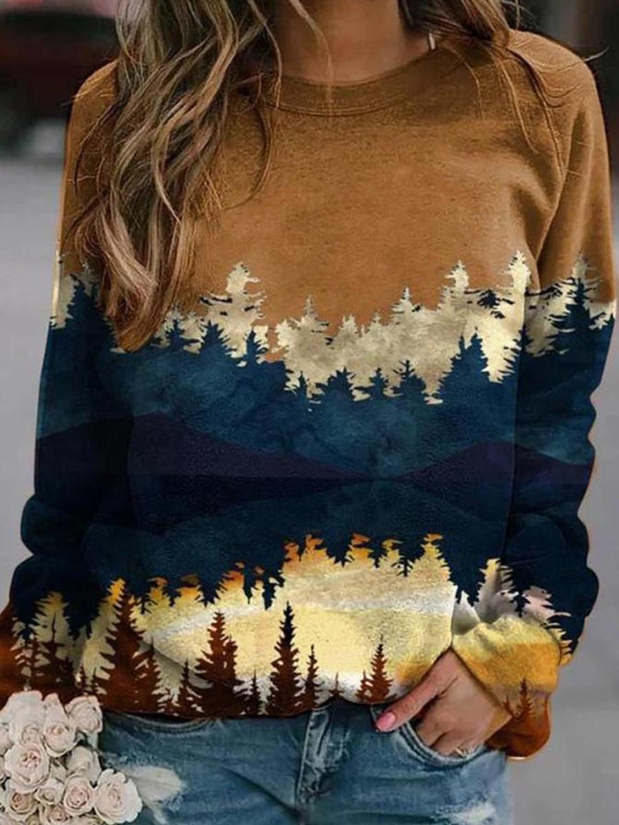 Round Neck Print Long Sleeve Sweatahirt