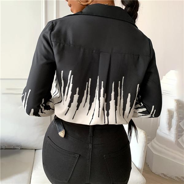 Temperament lapel retro print long-sleeved shirt