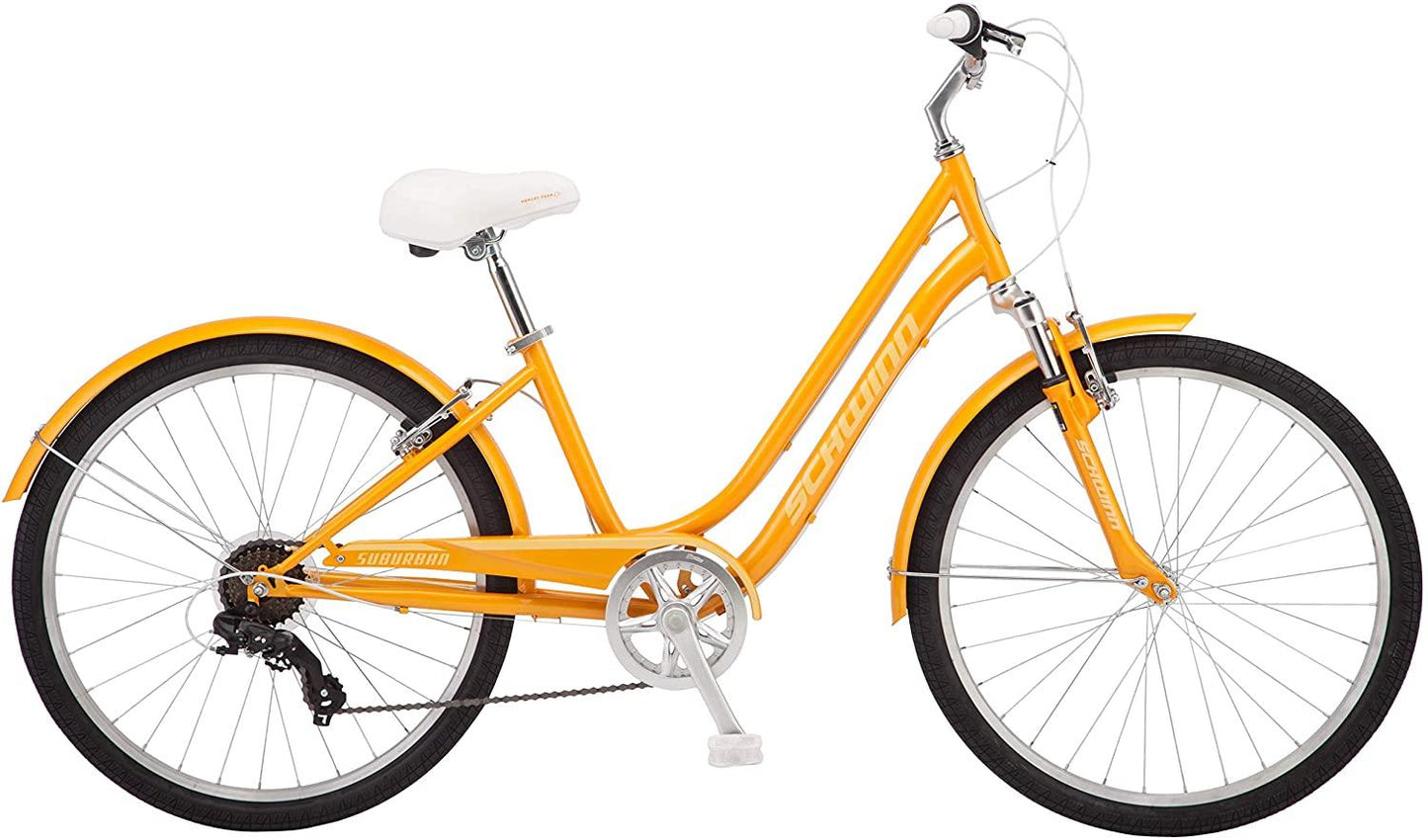 Schwinn Suburban Womens Classic Comfort Bike, 26-Inch Wheels, 7-Speed Drivetrain, 16-Inch Steel Frame, Alloy Linear Hand Brakes, Orange