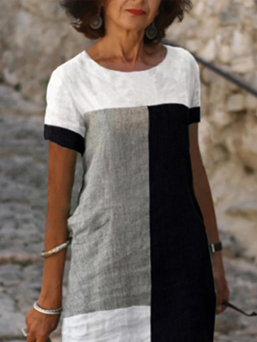Women's dress splicing contrasting color V-neck dress