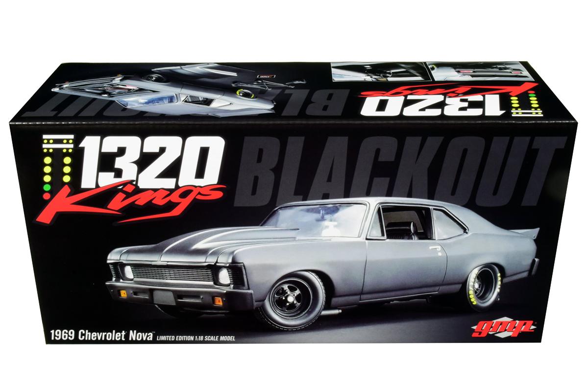 1969 Chevrolet Nova Blackout "1320 Kings" Satin Black Limited Edition to 570 pcs Worldwide 1/18 Diecast Model Car by GMP