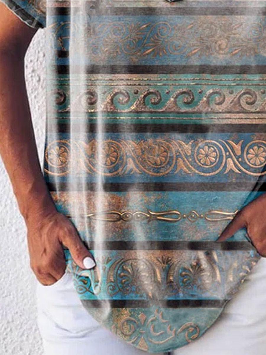 Fashion Paisley Printed V-neck Short Sleeve T-shirt