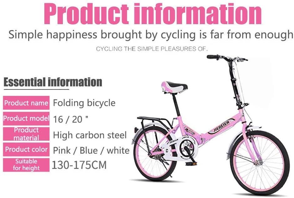 20 inch Folding Road Bike, Portable Light Weight Bicycle for Students Adults, Mini Compact Bikes, Leisure Urban Commuters City Cycling
