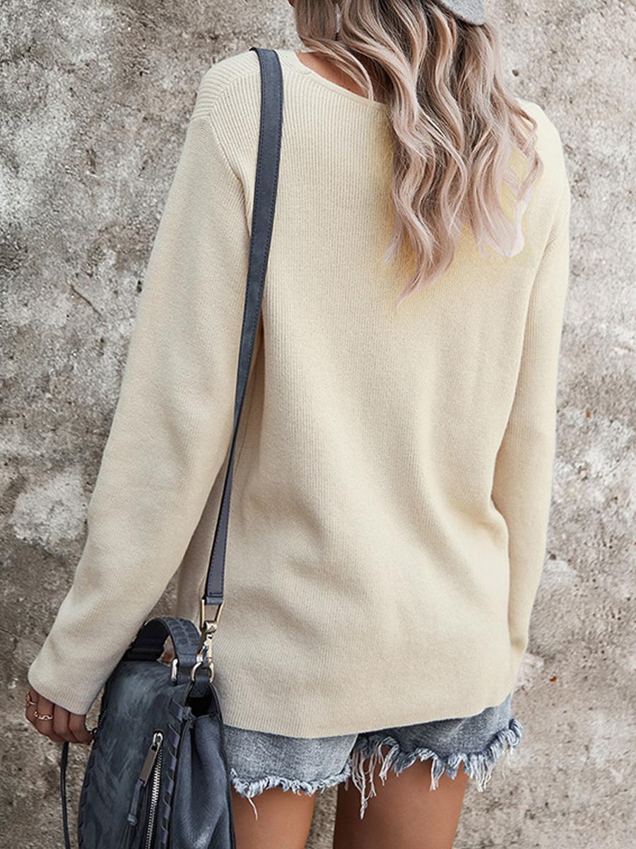 Autumn And Winter Long-sleeved V-neck Solid Color Pullover Sweater