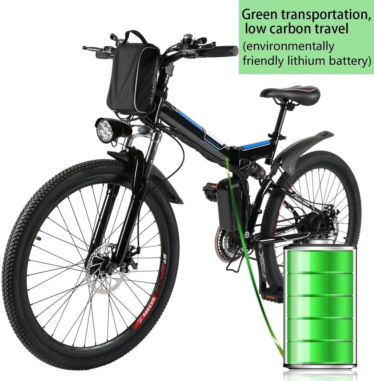 Yiilove 26'' Electric Bicycle Electric Mountain Bike for Adult with 36V Lithium-Ion Battery 250W Powerful Motor 21 Speed Ebike (Black Blue)
