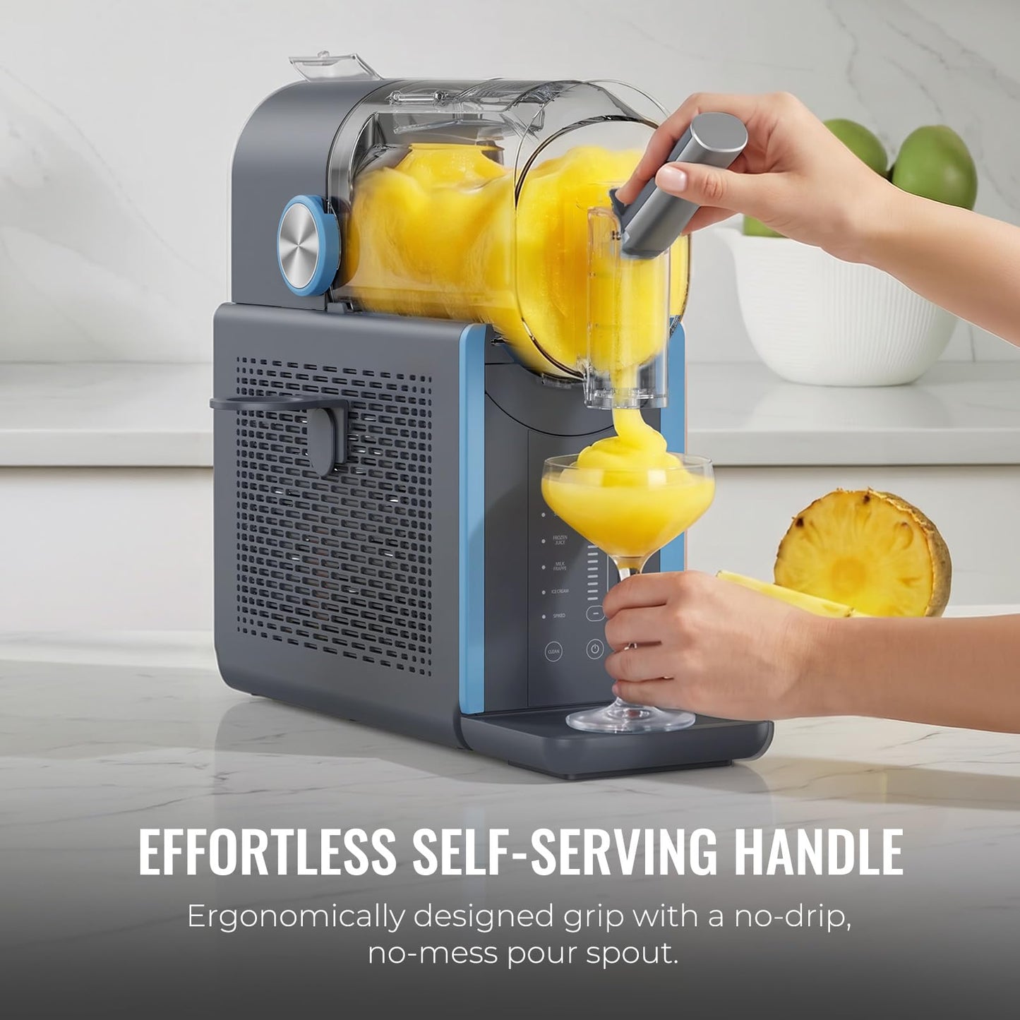 Slushie Machine for Home, 66oz Smart Frozen Drink Maker, 5 Programs & Clean Mode, No-Ice-Needed Slushy Maker for Margaritas, Smoothies, Milkshakes, Cocktails, and Soft Serve Ice Cream (Blue)