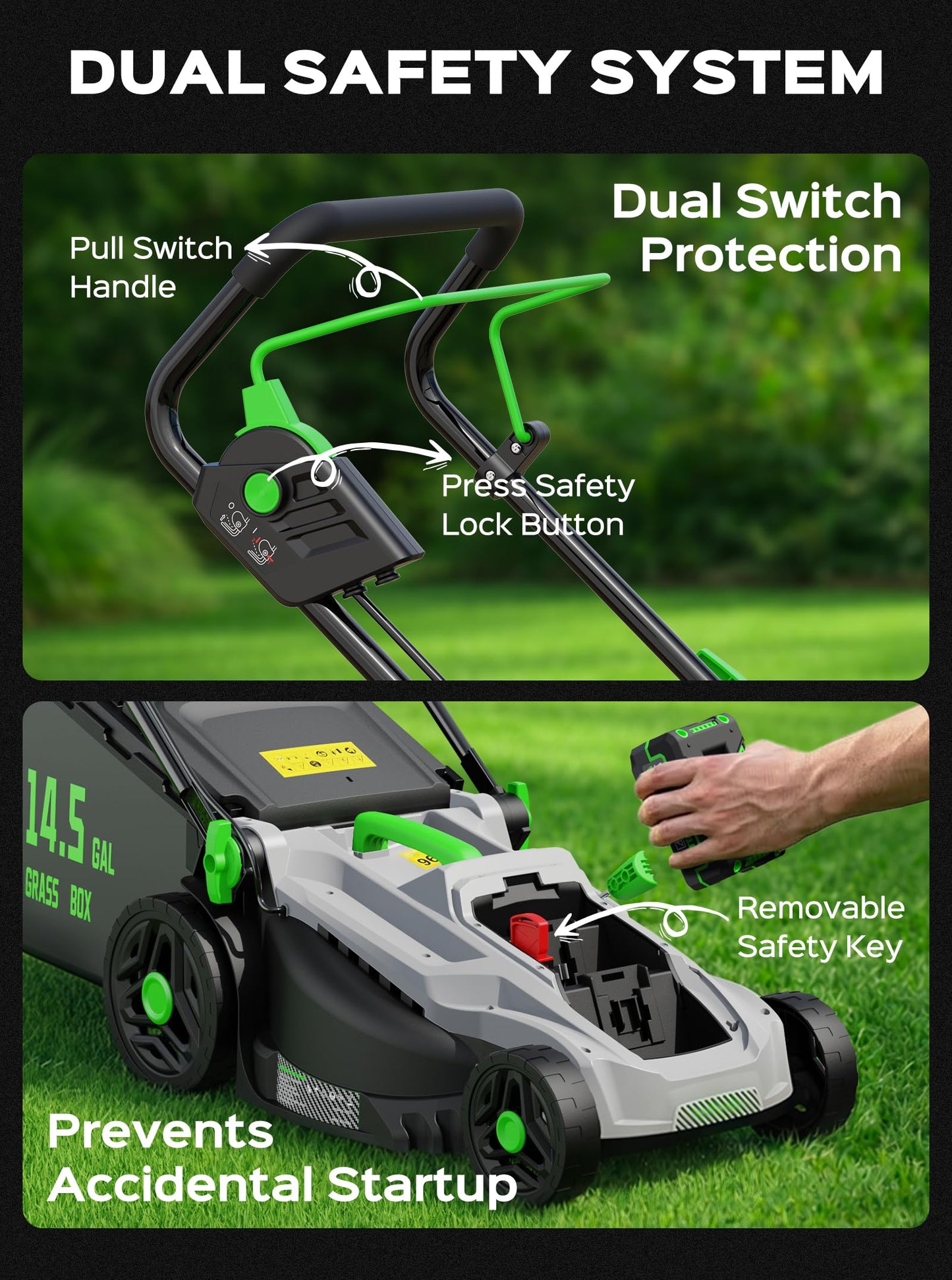 40V 16-Inch Brushless Cordless Lawn Mower with 4.0Ah Battery &amp; Charger, 2-in-1 Electric Push Mower, 5-Position Height Adjustment, Lightweight, Compact Storage, for Small Yards - Green
