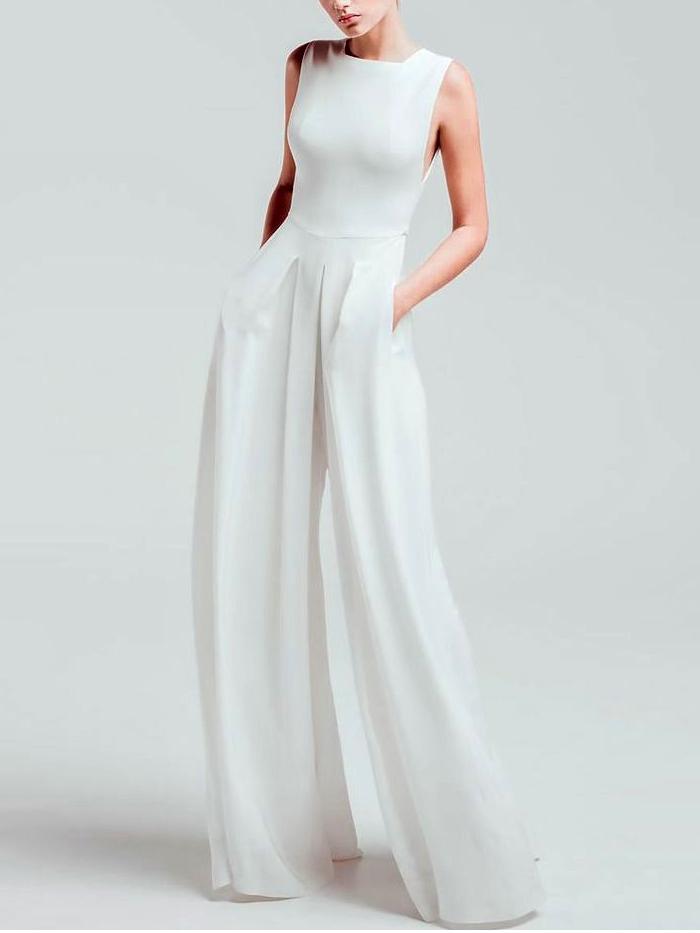 Women's Casual Square-Cut Collar Pure Color Sleeveless Jumpsuit