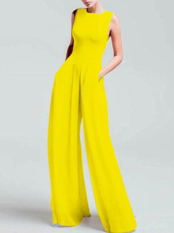 Women's Casual Square-Cut Collar Pure Color Sleeveless Jumpsuit
