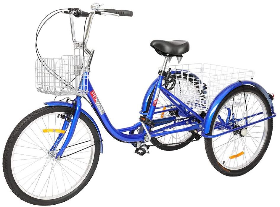 PEXMOR Adult Tricycle 7 Speed 3 Wheel Trike Bike Cruiser with 26" Big Wheels LarFront and Rear Basket Hold Vegetables Fruits for Recreation, Shopping, Picnics Exercise Men's Women's Bike