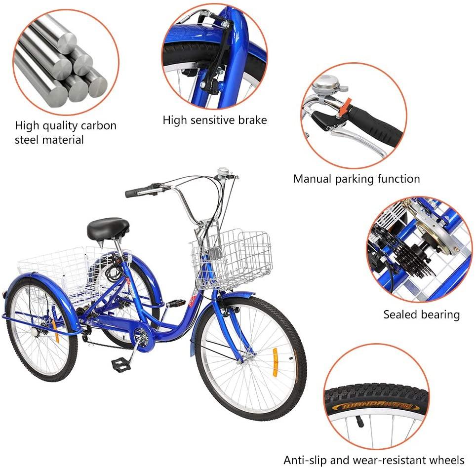 PEXMOR Adult Tricycle 7 Speed 3 Wheel Trike Bike Cruiser with 26" Big Wheels LarFront and Rear Basket Hold Vegetables Fruits for Recreation, Shopping, Picnics Exercise Men's Women's Bike