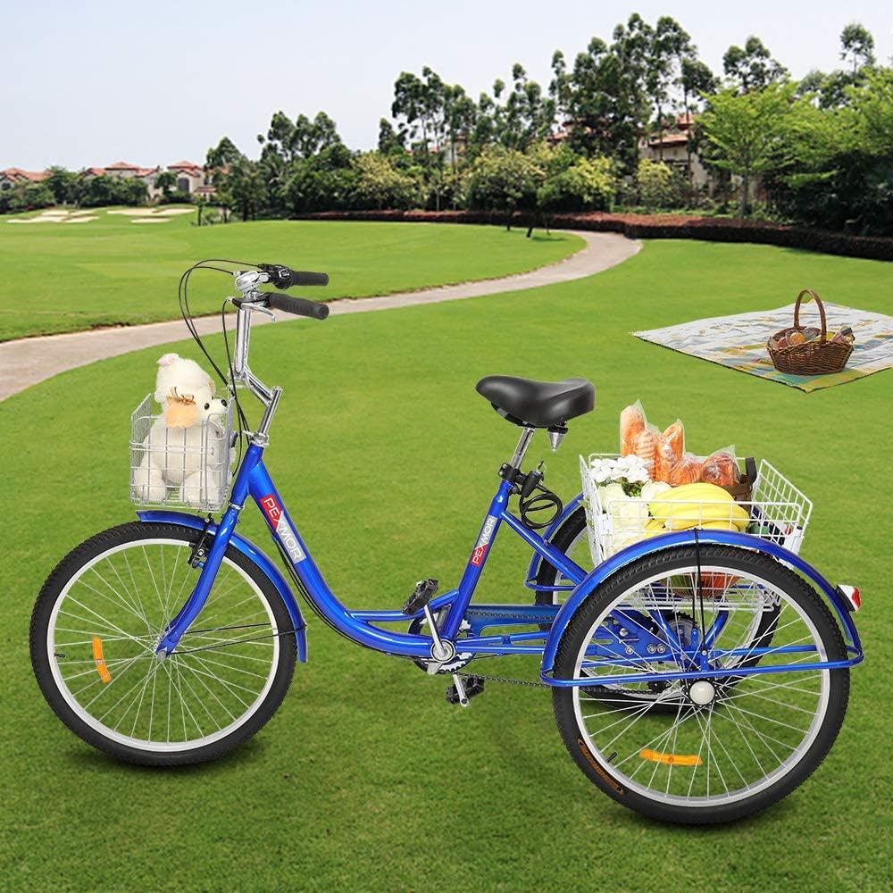 PEXMOR Adult Tricycle 7 Speed 3 Wheel Trike Bike Cruiser with 26" Big Wheels LarFront and Rear Basket Hold Vegetables Fruits for Recreation, Shopping, Picnics Exercise Men's Women's Bike