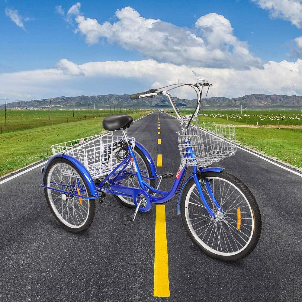 PEXMOR Adult Tricycle 7 Speed 3 Wheel Trike Bike Cruiser with 26" Big Wheels LarFront and Rear Basket Hold Vegetables Fruits for Recreation, Shopping, Picnics Exercise Men's Women's Bike