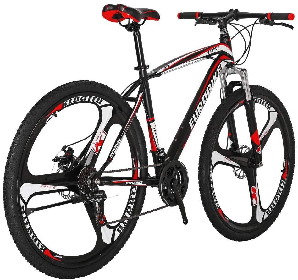 Eurobike Mountain Bikes X1 21 Speed Dual Disc Brake 27.5 Inches 3 Spoke Wheels Bicycle BlackRed