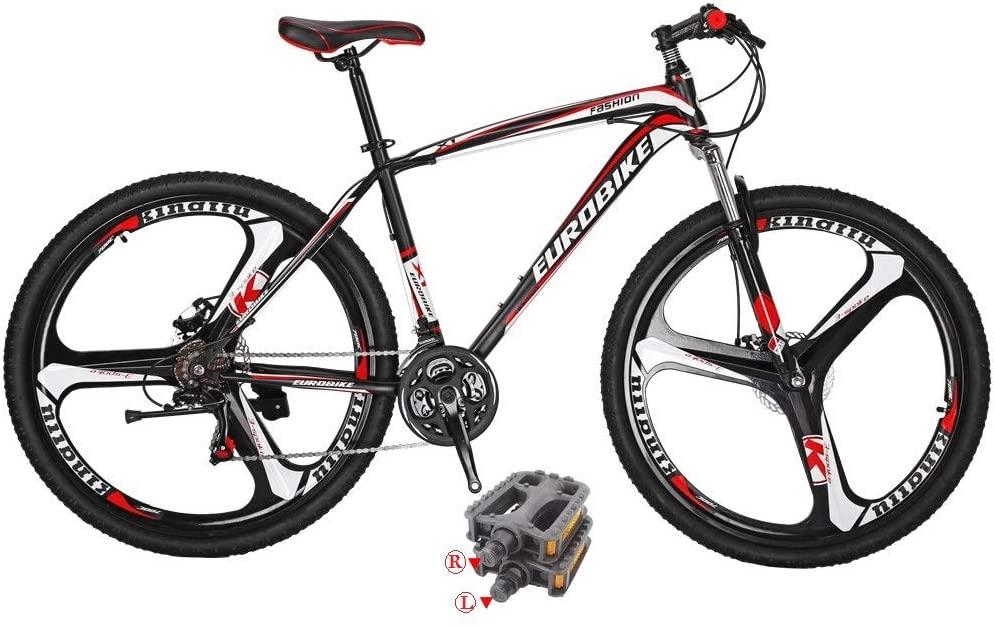 Eurobike Mountain Bikes X1 21 Speed Dual Disc Brake 27.5 Inches 3 Spoke Wheels Bicycle BlackRed