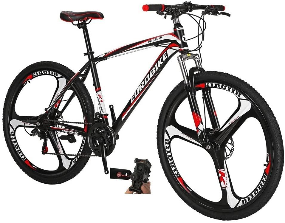 Eurobike Mountain Bikes X1 21 Speed Dual Disc Brake 27.5 Inches 3 Spoke Wheels Bicycle BlackRed