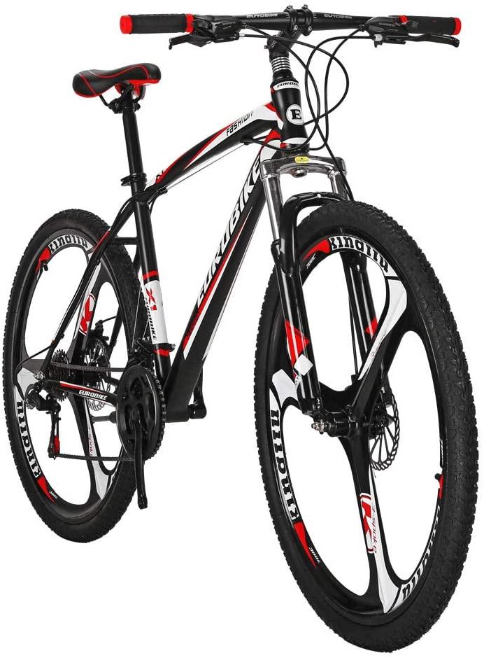 Eurobike Mountain Bikes X1 21 Speed Dual Disc Brake 27.5 Inches 3 Spoke Wheels Bicycle BlackRed