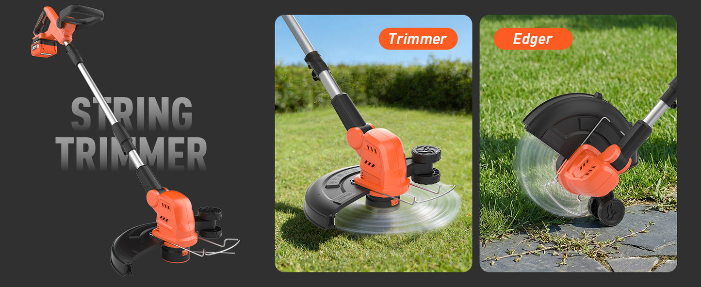 20V 13 Inch Electric Lawn Mower and 12 Inch Cordless Weed Wacker and 600CFM Cordless Leaf Blower Combo, Cordless Lawn Mower Set with 2 x 4.0Ah &amp; 2 x 3.0Ah Batteries and Dual Chargers