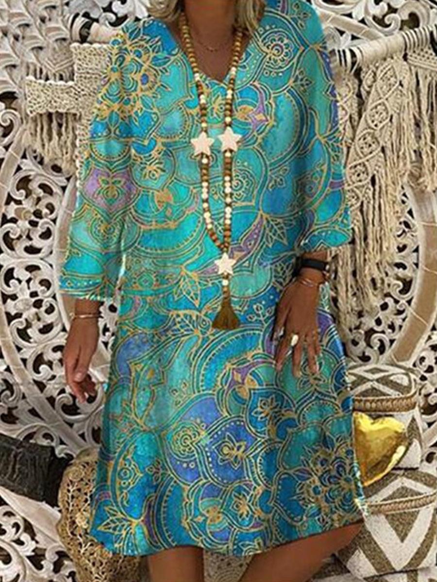 Fashion Loose V-neck Print Dress
