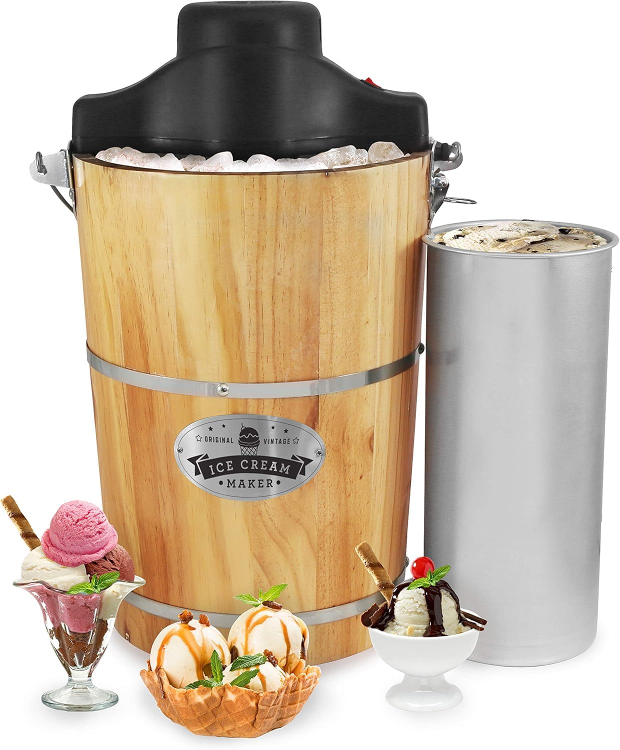 EIM916X Old Fashioned 6 Quart  Bucket Electric Ice Cream Maker Machine Appalachian, Bonus Classic Die-Cast Hand Crank for Churning, Uses Ice and Rock Salt