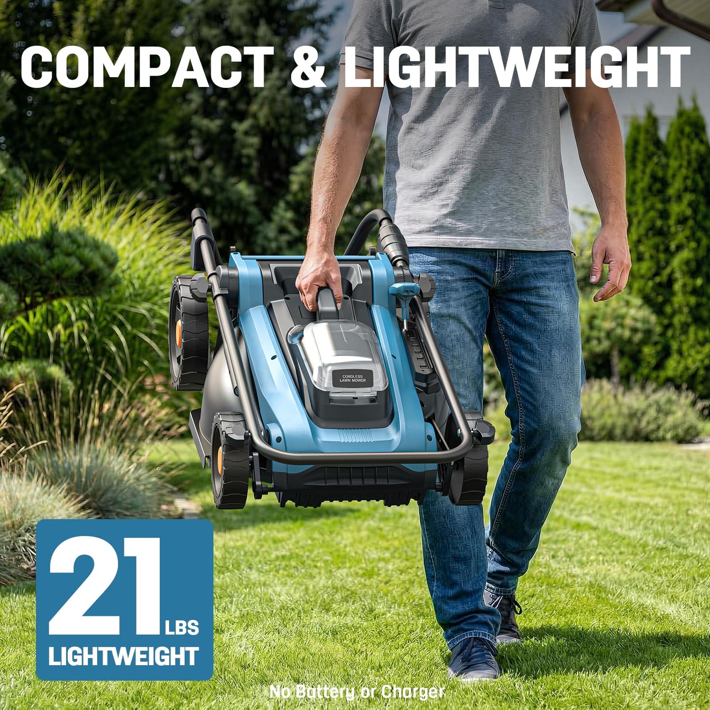 Cordless Electric Lawn Mower 16" Compatible with  18V Battery, 2-in-1 Brushless Push Mower with 5-Position Height Adjustment, Lightweight for Small Yards (Tool Only)