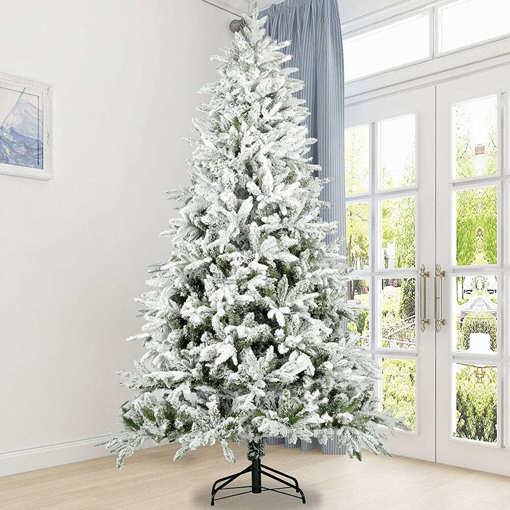 Christmas Tree White 7ft Metal Stand Xmas Bushy Pine 1100 Branches Festive Decor