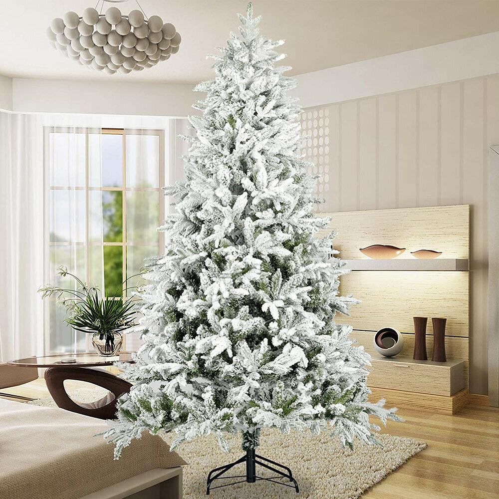 Christmas Tree White 7ft Metal Stand Xmas Bushy Pine 1100 Branches Festive Decor