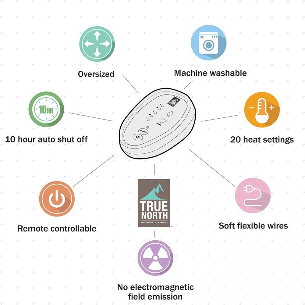 "True North by Bilot Heated Ultra Soft Plush Reverse to Sherpa Auto Shut Off Electric Blanket with Two 20 Heat Level Setting Controllers and Bonus Automatic Timer, Full: 80x84"", Ivory"