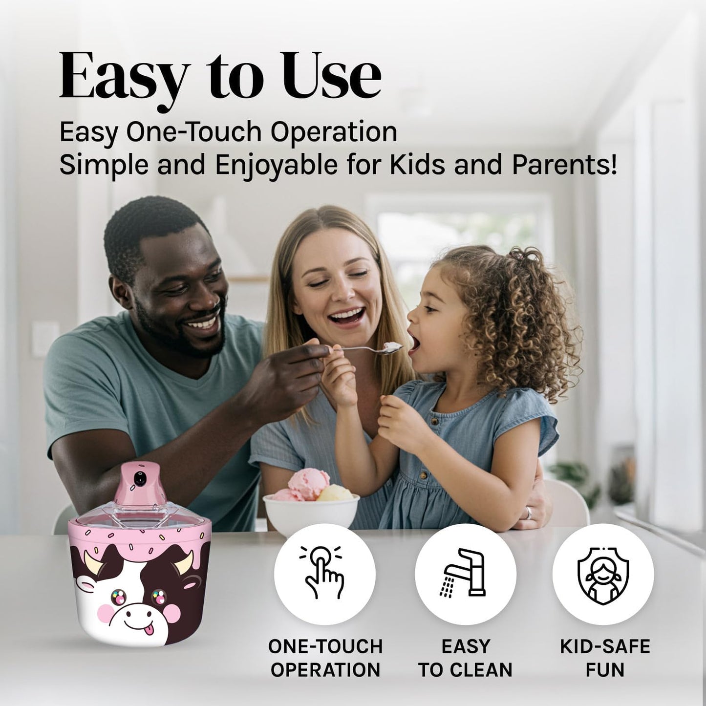 1.2 Qt Cow Electric Ice Cream Maker for Kids - Best Countertop Ice Cream Machine for Homemade Soft Serve, Sorbet, Gelato, Frozen Yogurt - Fun Desserts for Families, Easy to Clean