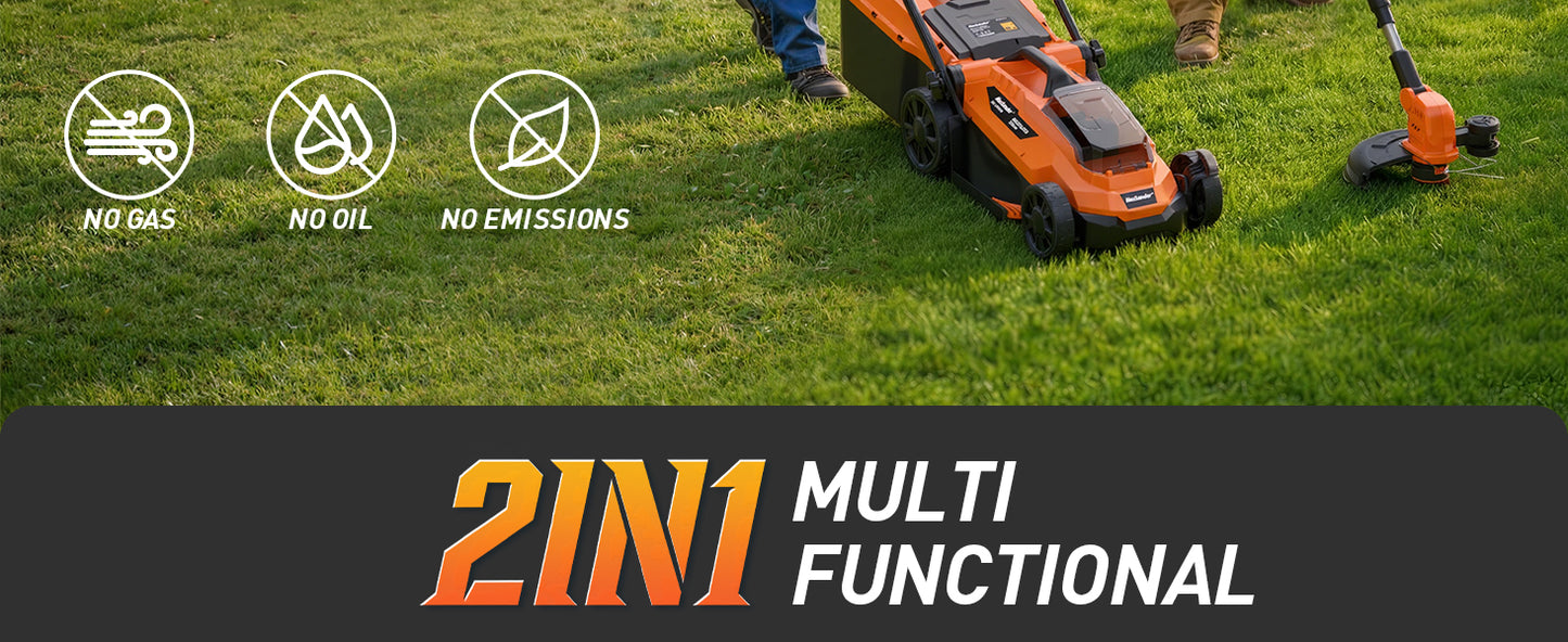 20V 13 Inch Electric Lawn Mower and 12 Inch Cordless Weed Wacker and 600CFM Cordless Leaf Blower Combo, Cordless Lawn Mower Set with 2 x 4.0Ah &amp; 2 x 3.0Ah Batteries and Dual Chargers
