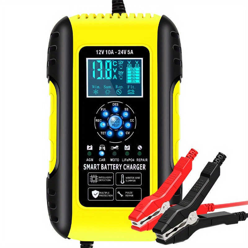 Smart 10-Amp 12V/24V Battery Charger & Maintainer - Temperature Compensated For Cars, Motorcycles, Trucks, Lawn Mowers & Boats