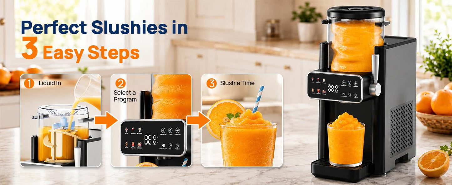 Slushie Machine for Home No Ice Needed Frozen Drink Maker with 6 Preset Modes for Ice Cream, Frappés, Milk Shake, Slushy Machine with LED Display Ideal for Family Gathering, Black, 1 Pack+6 Modes