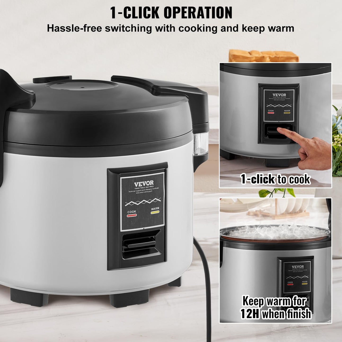Commercial Rice Cooker, 70-Cup Rice Cooker, 15.85 Qt / 15 Liter LarRice Cooker and Warmer with Nonstick Inner Pot, Fast Cooand 12-Hour Keep Warm, with Rice Cup and Paddle, for Restaurant