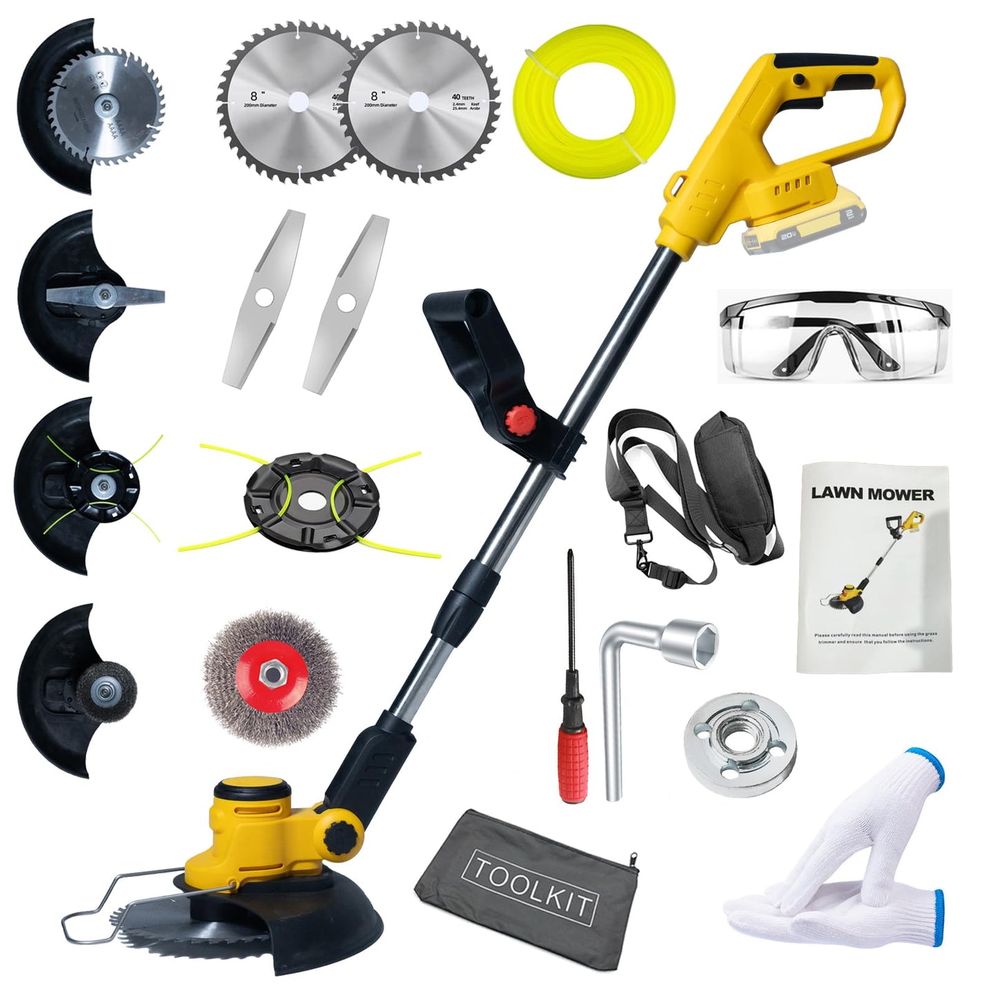 Electric Weed Wacker Cordless for Dewalt 20V Battery, 4-in-1 Battery-Powered Mower, Lightweight Cordless Weeder for Lawn, Yard and Brush Mowing (Battery Free, Yellow)
