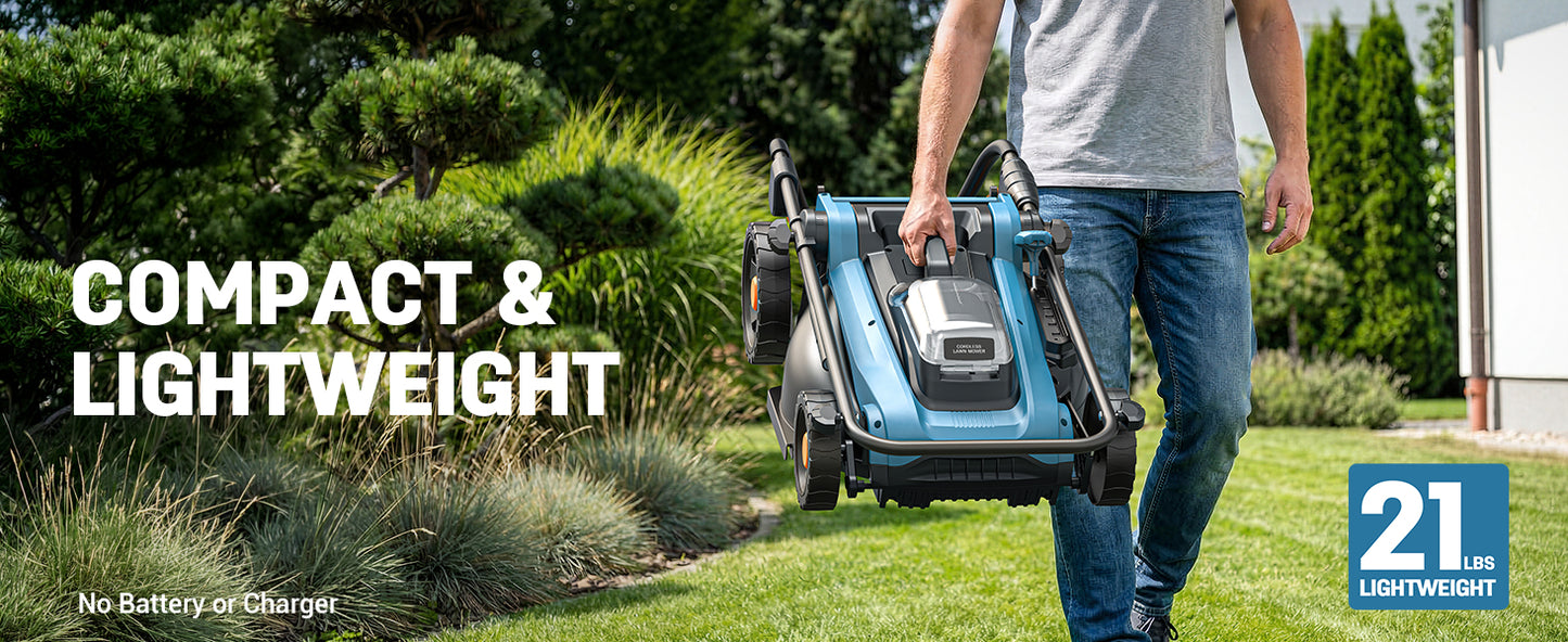 Cordless Electric Lawn Mower 16" Compatible with  18V Battery, 2-in-1 Brushless Push Mower with 5-Position Height Adjustment, Lightweight for Small Yards (Tool Only)