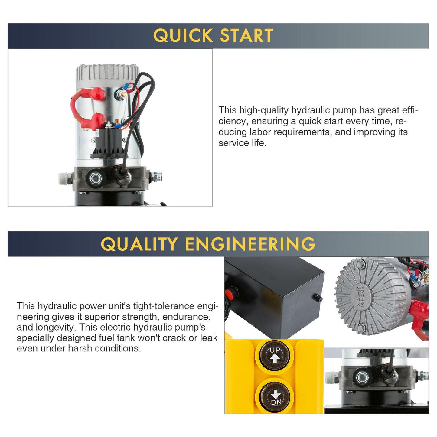 10 Quart Single Acting Hydraulic Pump Dump Trailer Power Unit Dump Truck DC 12V