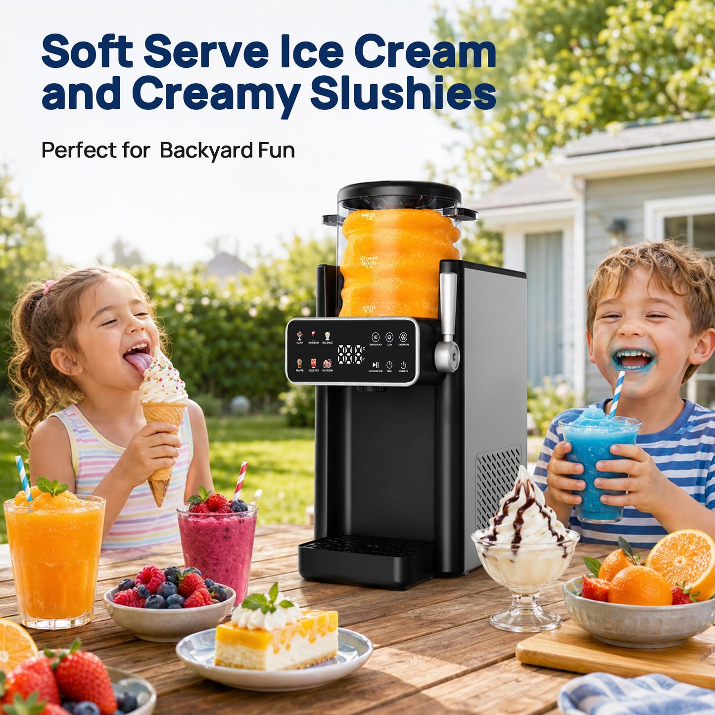 Slushie Machine for Home No Ice Needed Frozen Drink Maker with 6 Preset Modes for Ice Cream, Frappés, Milk Shake, Slushy Machine with LED Display Ideal for Family Gathering, Black, 1 Pack+6 Modes