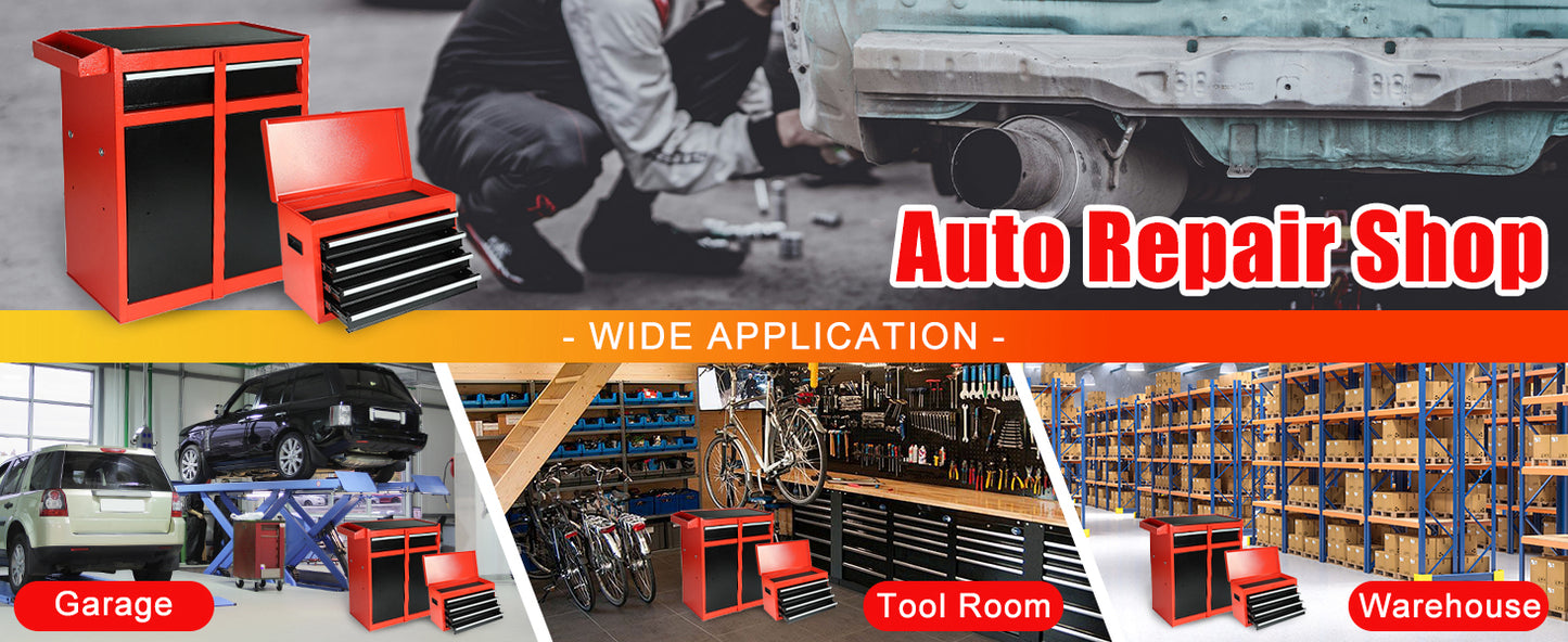 5-Drawer Rolling Tool Chest, 2 in 1 Tool StoraCabinet with Detachable Top, Steel Tool Box with Wheels, Red and Black, Lockable, for GaraWorkshop