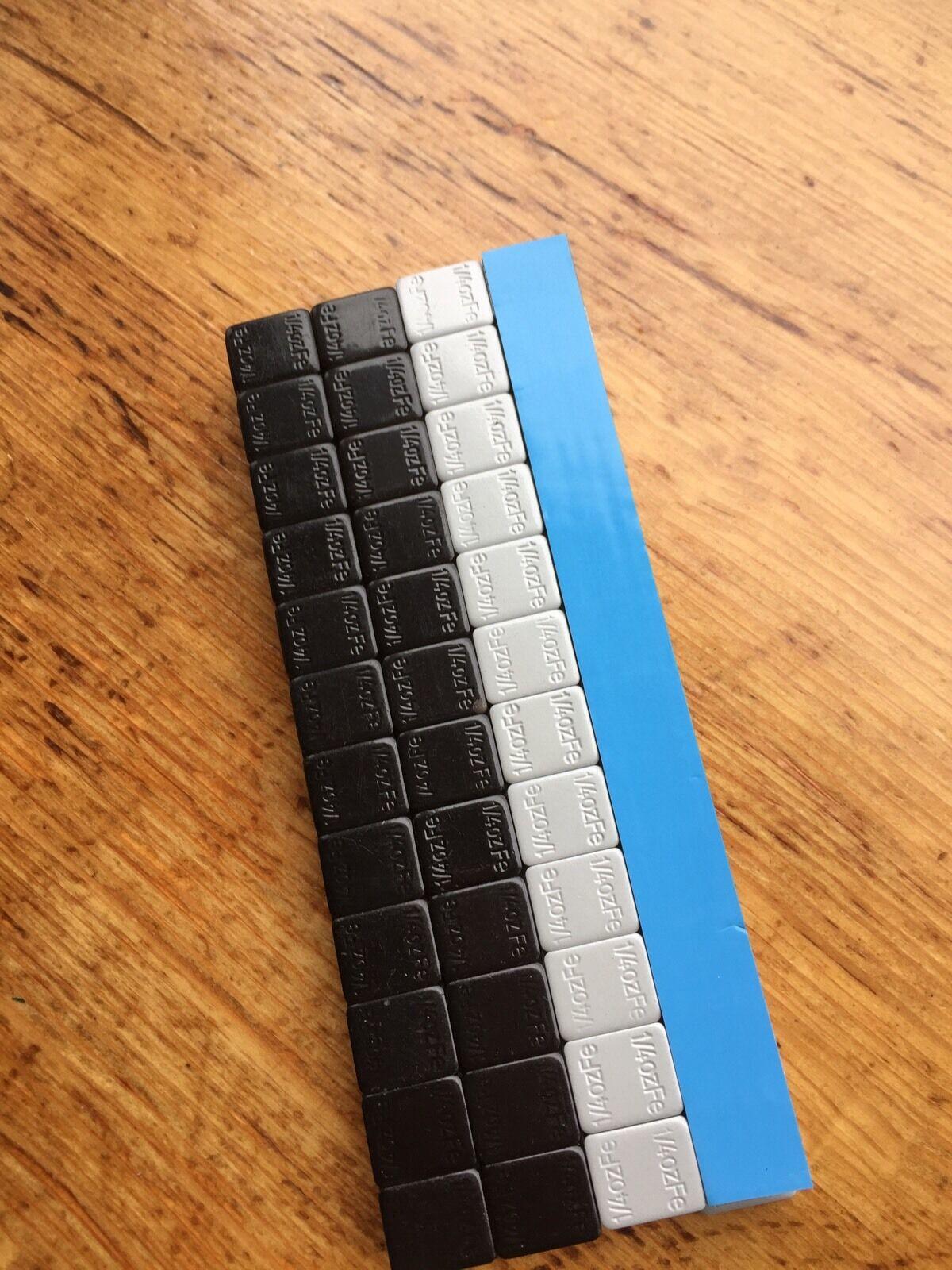 27 LBS BLACK WHEEL WEIGHTS-1/4 OZ -27 LBS GREY- 1/4 OZ. STICK-ON ADHESIVE TAPE