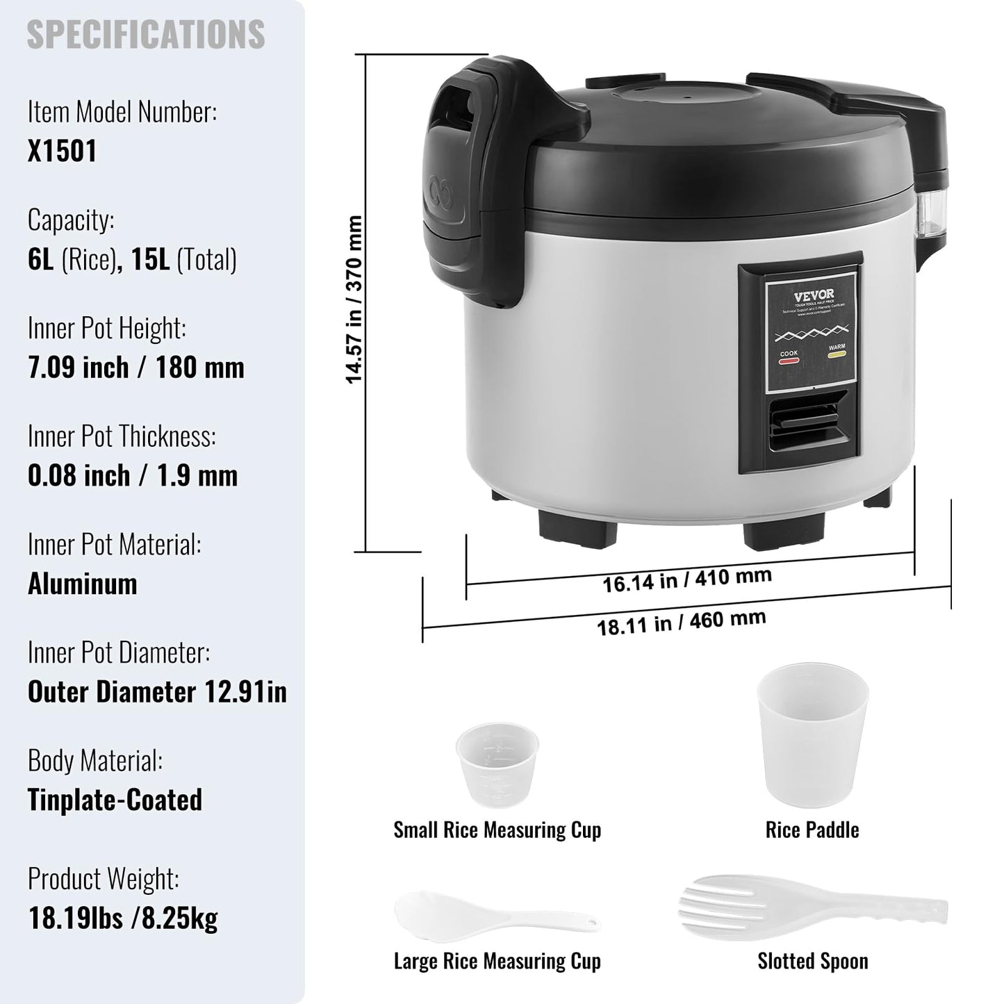 Commercial Rice Cooker, 70-Cup Rice Cooker, 15.85 Qt / 15 Liter LarRice Cooker and Warmer with Nonstick Inner Pot, Fast Cooand 12-Hour Keep Warm, with Rice Cup and Paddle, for Restaurant