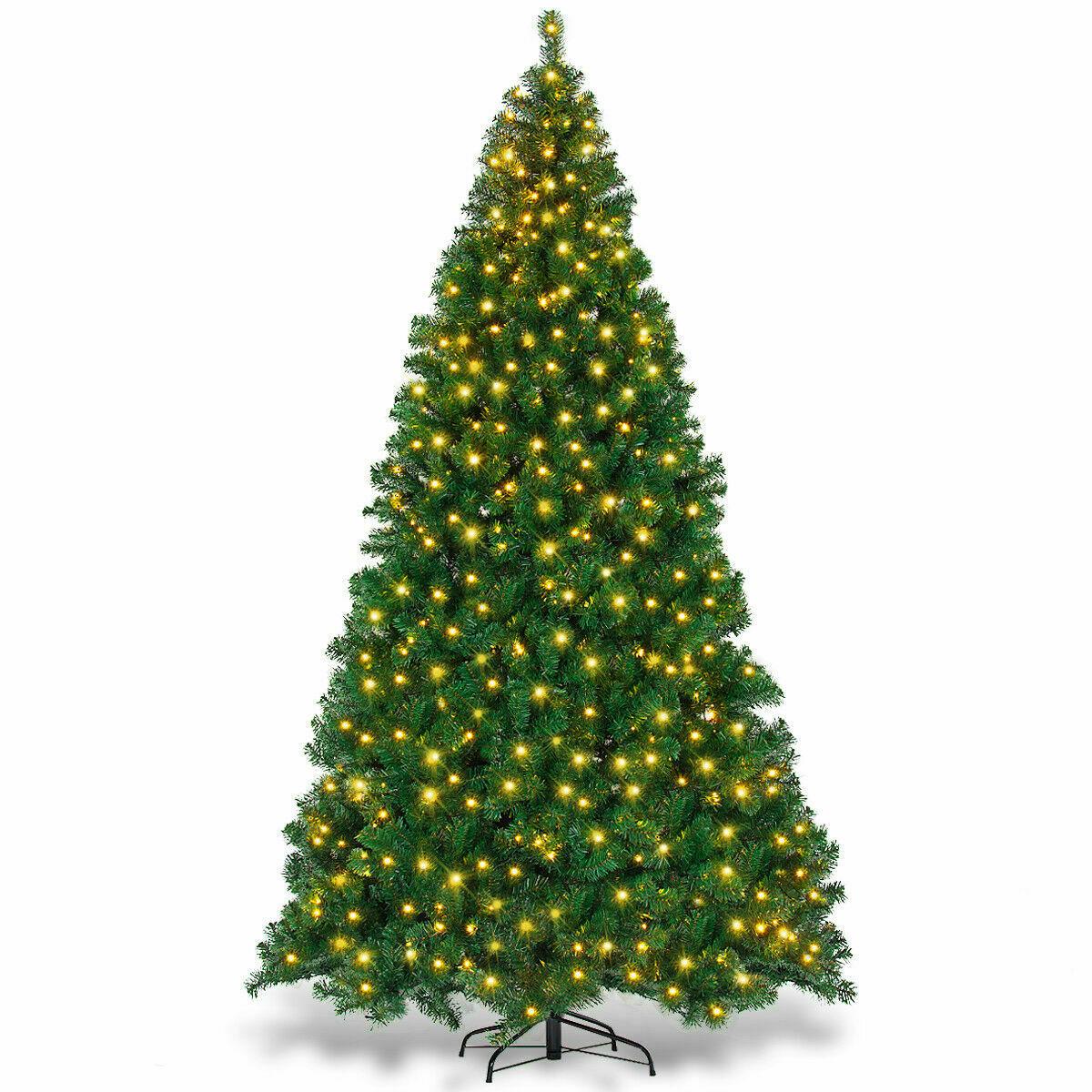 9Ft Pre-Lit PVC Artificial Christmas Tree Hinged w/ 700 LED Lights &amp; Stand