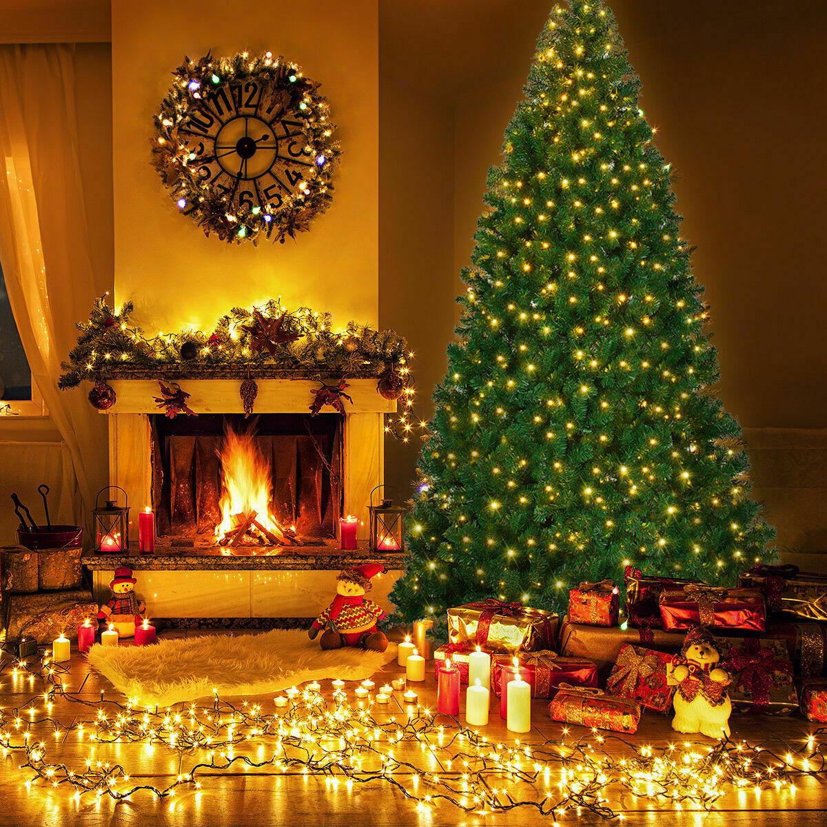 9Ft Pre-Lit PVC Artificial Christmas Tree Hinged w/ 700 LED Lights &amp; Stand