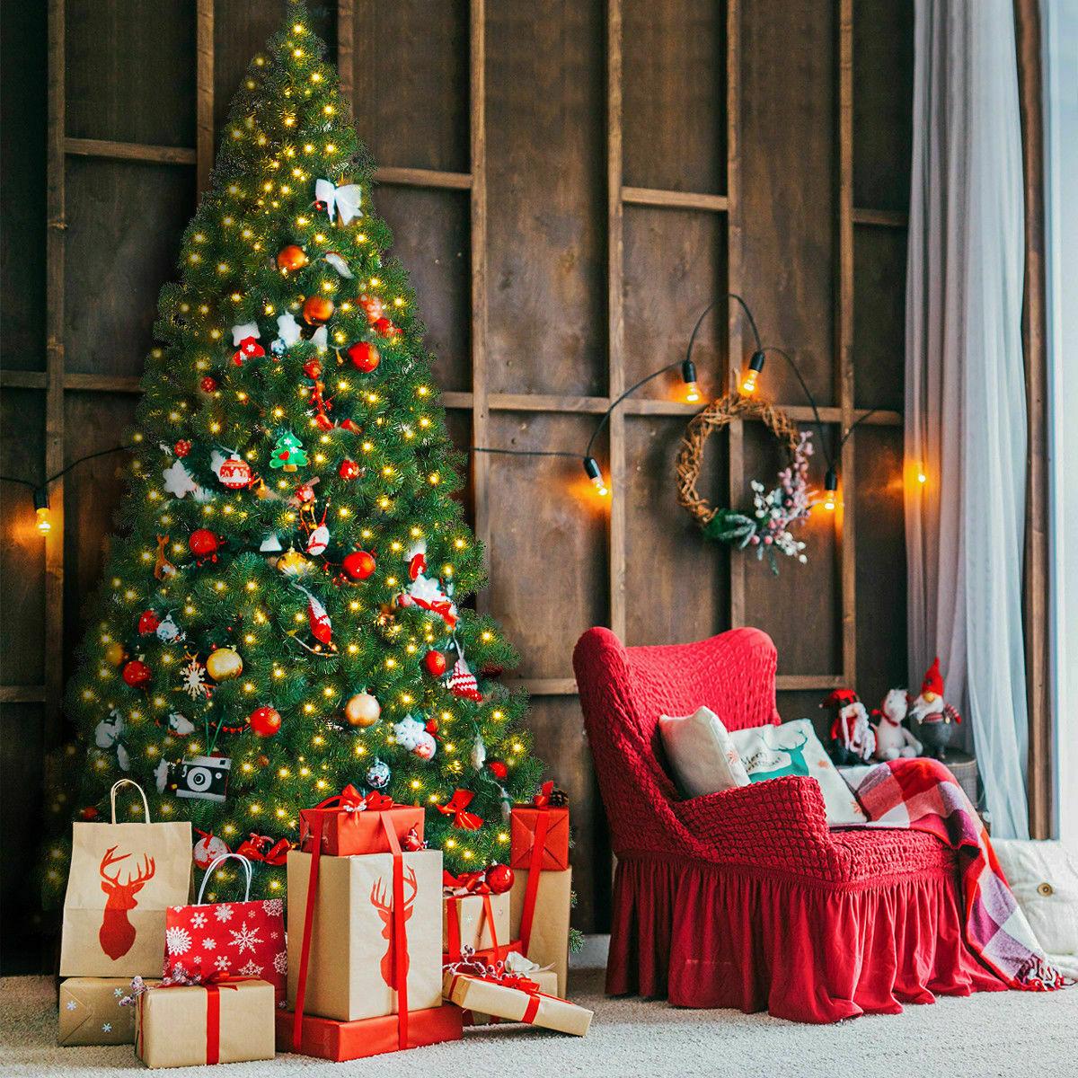 9Ft Pre-Lit PVC Artificial Christmas Tree Hinged w/ 700 LED Lights &amp; Stand
