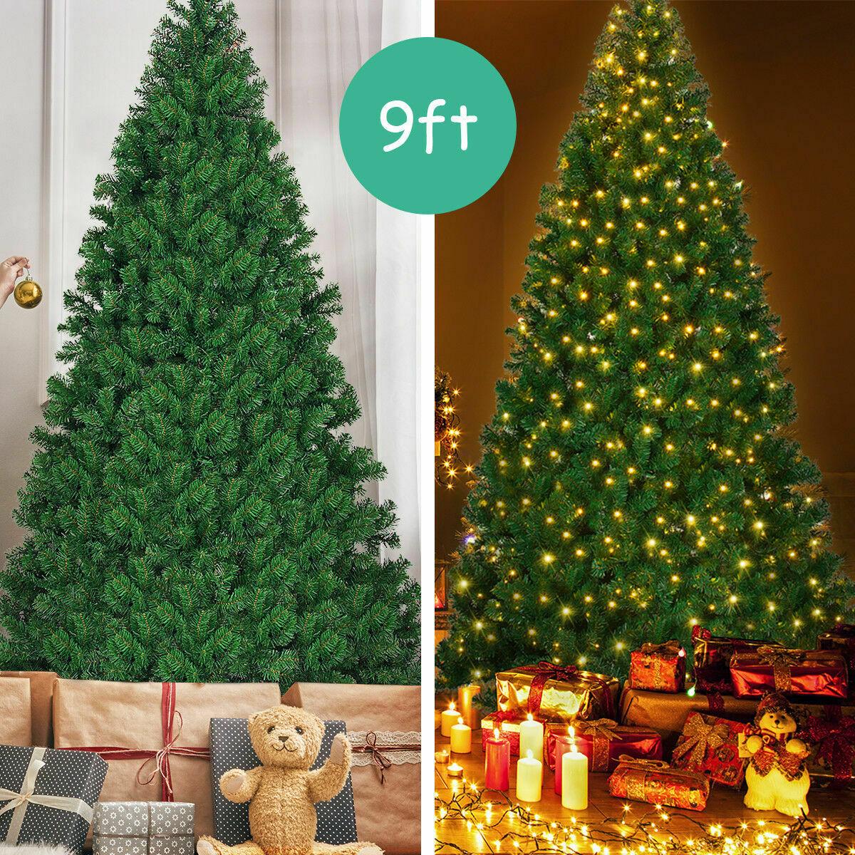9Ft Pre-Lit PVC Artificial Christmas Tree Hinged w/ 700 LED Lights &amp; Stand
